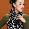 Knitted Rex Rabbit fur scarf women winter warm female Flower wave neck wraps - Coffee Black