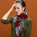 Knitted Rex rabbit fur scarf women winter warm scarves female neck wrap - Black Red