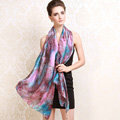 Luxury women autumn and winter long 100% mulberry silk leopard print scarf shawl - Purple