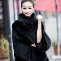 Winter Fashion Women's Genuine Knitting Mink Fur Shawls Wraps Warm tippet capes - Black