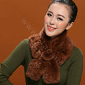 Winter women warm knitted Flower Rex rabbit fur scarf female neck wraps - Brown