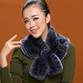 Winter women warm knitted Flower Rex rabbit fur scarf female neck wraps - Dark Blue