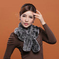 Winter women warm knitted Flower Rex rabbit fur scarf female neck wraps - Dark Grey