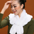 Winter women warm knitted Flower Rex rabbit fur scarf female neck wraps - White