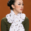 Winter women warm knitted Flower Stripe Rex rabbit fur scarf female neck wraps - White
