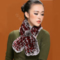 Winter women warm knitted Rex rabbit fur scarf female Flower neck wraps - Coffee Red