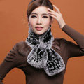 Winter women warm knitted Rex rabbit fur scarf female Flower neck wraps - Grey Black