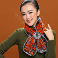 Winter women warm knitted Rex rabbit fur scarf female Flower neck wraps - Grey Orange