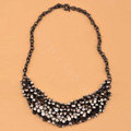 High-end fashion women choker exaggeration luxury Daisy Crystal bib necklace - Black