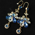 Luxury fashion women crystal diamond flower earrings 18k gold plated - Blue