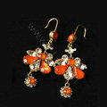Luxury fashion women crystal diamond flower earrings 18k gold plated - Orange