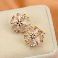 Luxury fashion women diamond crystal flower earrings 18k gold plated - White