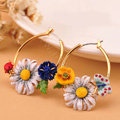 Luxury fashion women diamond crystal flower hoop earrings 18k gold plated - White