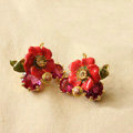 Luxury fashion women flower crystal diamond earrings 18k gold plated - Red