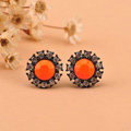 Luxury fashion women flower crystal diamond gems earrings - Orange