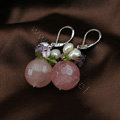 Luxury fashion women flower gems pearls earrings silver - Pink