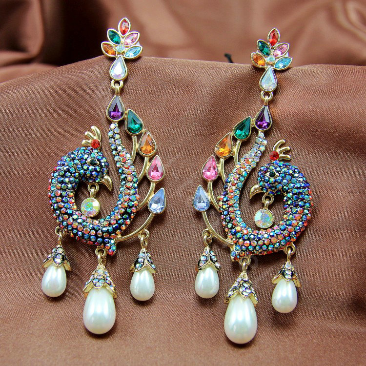 Buy Wholesale Luxury fashion women peacock crystal diamond earrings 18k ...