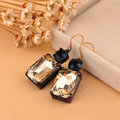 Luxury fashion women square crystal diamond earrings 18k gold - Champagne