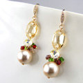 Luxury crystal bead diamond 925 sterling silver pearl dangle earrings - Champagne