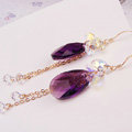 Luxury crystal diamond 925 sterling silver long tassel raindrop dangle earrings - Purple