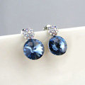 Luxury crystal diamond 925 sterling silver stud earrings 10mm - Blue