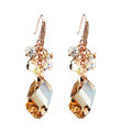 Luxury crystal diamond raindrop 925 sterling silver dangle earrings - Champagne