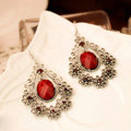 Luxury exaggerating hollow flowers retro crystal raindrop dangle earrings - Red