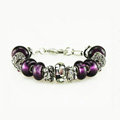 Luxury fashion diamond flower glass beads women bangle bracelet 18K white gold GP - Purple 01