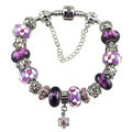 Luxury fashion diamond flower glass beads women bangle bracelet 18K white gold GP - Purple 07