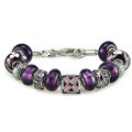 Luxury fashion diamond flower glass beads women bangle bracelet 18K white gold GP - Purple 16
