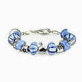 Luxury fashion diamond glass beads women bangle bracelet 18K white gold GP - Blue 02