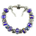 Luxury fashion diamond glass beads women bangle bracelet 18K white gold GP - Blue 05