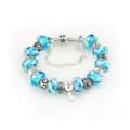 Luxury fashion diamond glass beads women bangle bracelet 18K white gold GP - Blue 06