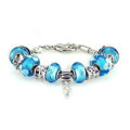 Luxury fashion diamond glass beads women bangle bracelet 18K white gold GP - Blue 19