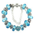 Luxury fashion diamond glass beads women bangle bracelet 18K white gold GP - Blue 28