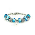 Luxury fashion diamond glass beads women bangle bracelet 18K white gold GP - Blue 29