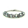Luxury fashion diamond glass beads women bangle bracelet 18K white gold GP - Blue 44