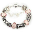 Luxury fashion diamond glass beads women bangle bracelet 18K white gold plated - light pink