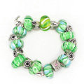 Luxury fashion diamond glass beads women bangle bracelet silver plated - Green