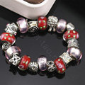 Luxury fashion diamond glass beads women bangle bracelet silver plated - Red