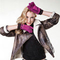 Allfond women winter cold-proof plus velvet warm hasp genuine pigskin leather gloves - Rose