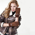 Allfond women winter cold-proof plus velvet warm hasp genuine pigskin leather gloves - Yellow