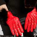 Allfond women winter warm waterproof cold-proof rex rabbit fur genuine goatskin leather gloves L - Red