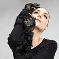 Allfond women winter warm waterproof cold-proof wool long genuine goatskin leather gloves M - Black
