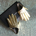 Fashion Women Genuine Leather Sheepskin Half Palm Short Gloves Size S - Gold