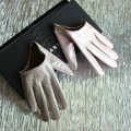 Fashion Women Genuine Leather Sheepskin Half Palm Short Gloves Size S - Khaki