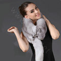 Fox fur scarf fashion Women Whole fox fur shawl winter warm tippet neck wrap - Light gray