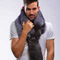 Luxury fox fur scarf Whole fox fur shawl fashion men winter warm tippet neck wrap - Silver blue