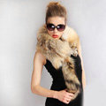 Luxury fox fur scarf fashion Women Whole fox fur shawl winter warm tippet neck wrap - Yellow