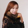 Mink fur scarf fashion Women Whole mink fur shawl winter warm tippet neck wrap - Yellow brown